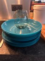 Turkooise service voor 5 personen, Huis en Inrichting, Keuken | Servies, Ophalen of Verzenden, Zo goed als nieuw, Glas, Bord(en)