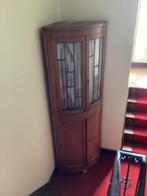 Antieke houten hoekvitrine met glas in lood ramen, Ophalen, Gebruikt, Glas, Met deur(en)