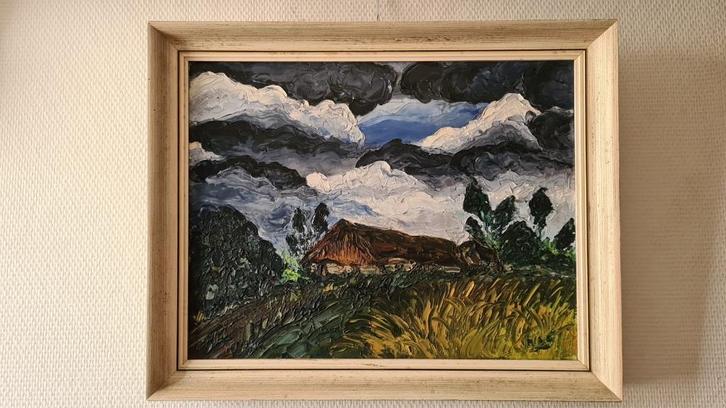 schilderij abstract H L G, galerie Waumans Sint-Niklaas, Antiek en Kunst, Kunst | Schilderijen | Abstract, Ophalen of Verzenden