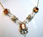 Zilveren ketting met stenen en cameo, Handtassen en Accessoires, Antieke sieraden, Ophalen of Verzenden, Zilver, Ketting