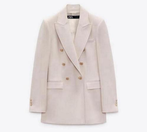 Zara Lange Double Breasted Blazer jack NIEUW S beige-roze, Kleding | Dames, Jassen | Zomer, Nieuw, Maat 36 (S), Beige, Ophalen of Verzenden
