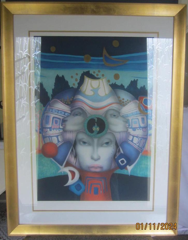 "Blue Masks" - Jef Van Tuerenhout, Antiek en Kunst, Kunst | Litho's en Zeefdrukken, Ophalen