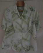 Blouse chemisier vert-beige (manches courtes) taille 46, -, Beige, Porté, Taille 46/48 (XL) ou plus grande