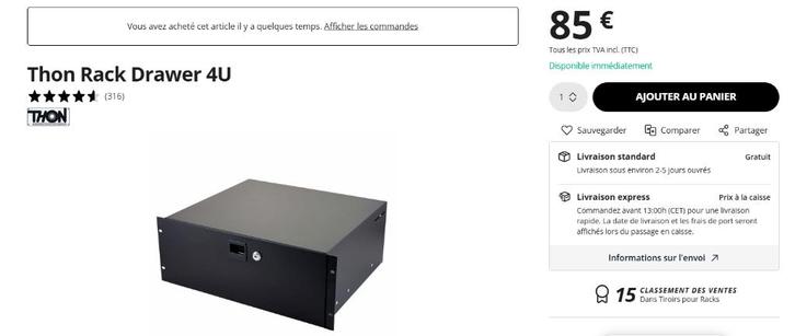 4 tiroirs rackables 4units comme neuf, Musique & Instruments, Boîtiers & Valises, Comme neuf, Enlèvement