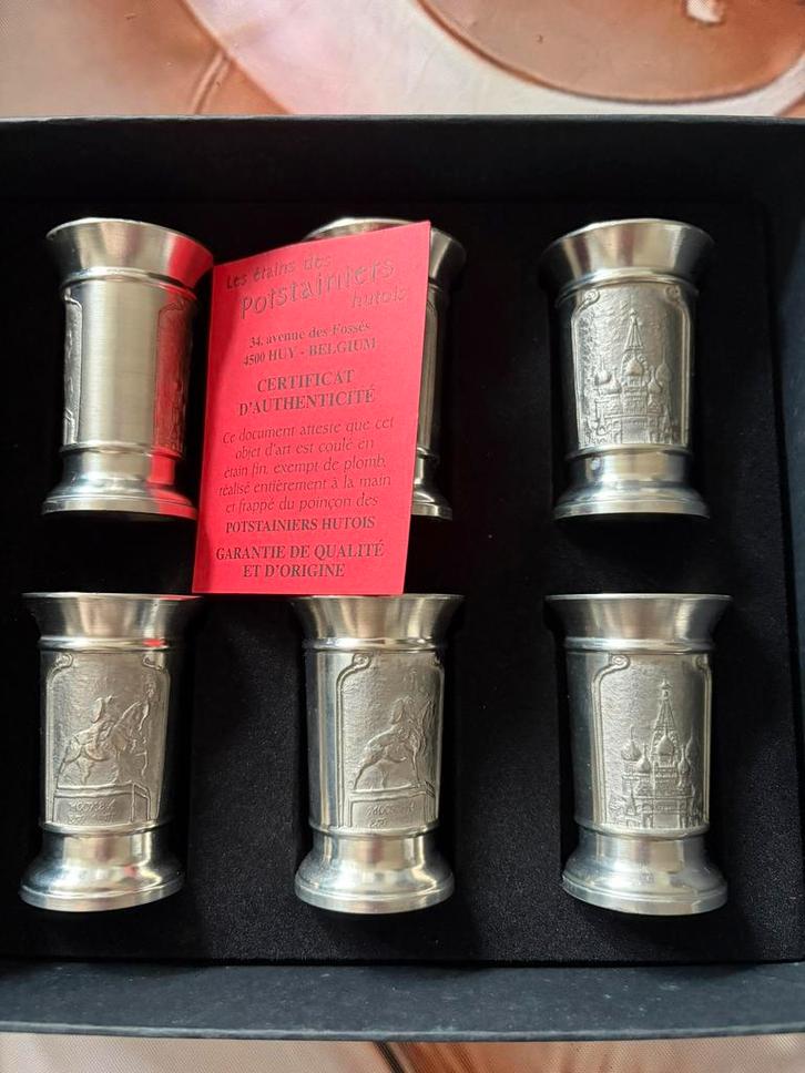 6 verres à gouttes en étain avec certificat d’authenticité, Antiek en Kunst, Antiek | Zilver en Goud, Ophalen