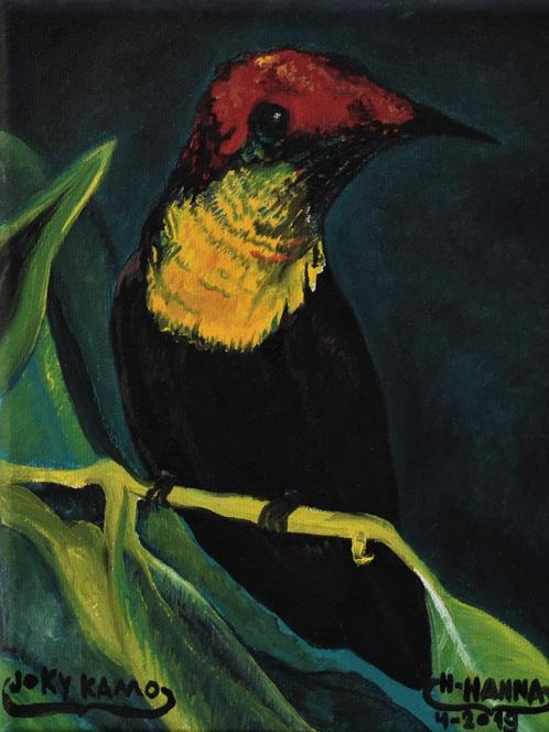 Colibri bird Painting, signed by joky kamo, Antiquités & Art, Art | Peinture | Moderne, Enlèvement