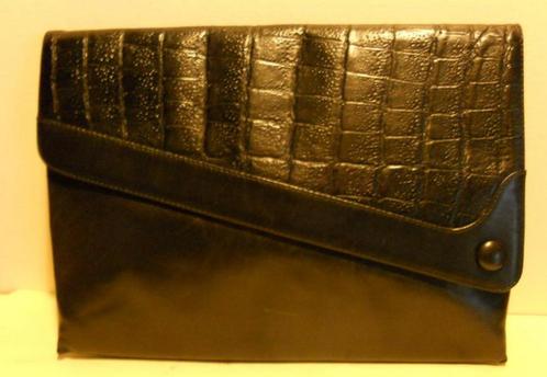 Vintage leren tas, avondtas, clutch 593, Handtassen en Accessoires, Tassen | Damestassen, Zo goed als nieuw, Zwart, Ophalen of Verzenden