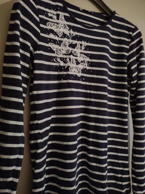 x Blauwe Tshirt met witte strepen, lange mouwen – Medium, Vêtements | Femmes, T-shirts, Porté, Taille 38/40 (M), Bleu, Manches longues