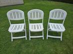 Drie witte opklapbare stoelen in stevig kwaliteit kunststof, Huis en Inrichting, Stoelen, Ophalen, Kunststof, Drie, Wit