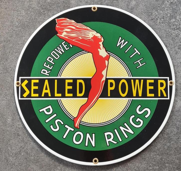 Seald power piston rings USA reclame bord sowroom garage, Verzamelen, Merken en Reclamevoorwerpen, Zo goed als nieuw, Reclamebord