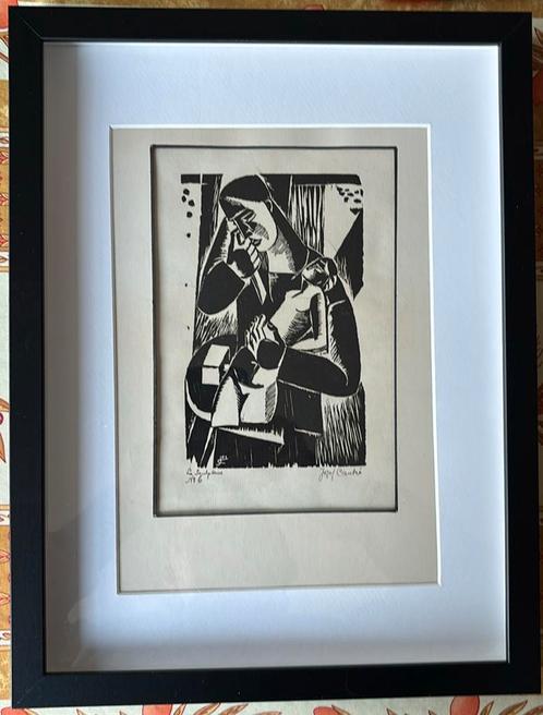 Jozef Cantré - houtsnede “De beeldhouwer“, Antiek en Kunst, Kunst | Etsen en Gravures, Ophalen of Verzenden