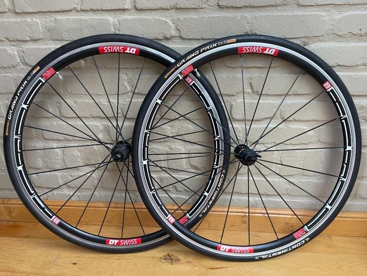 DT Swiss Aero wielset + Continental Grand Prix banden, Fietsen en Brommers, Fietsonderdelen, Zo goed als nieuw, Racefiets, Wiel