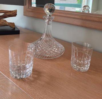 Carafe en cristal + 2 verres et 1 bonbonnière beschikbaar voor biedingen