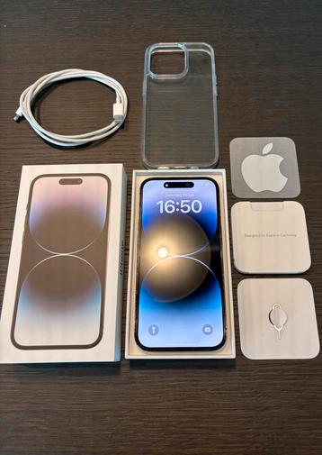 Iphone 14 Pro 128 gb + screen protector, hoesje, doos, …, Enlèvement ou Envoi, Comme neuf, 87 %, Noir