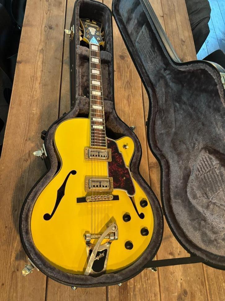 D'Angelico DLX175 yellow + original case, Muziek en Instrumenten, Snaarinstrumenten | Gitaren | Elektrisch, Zo goed als nieuw