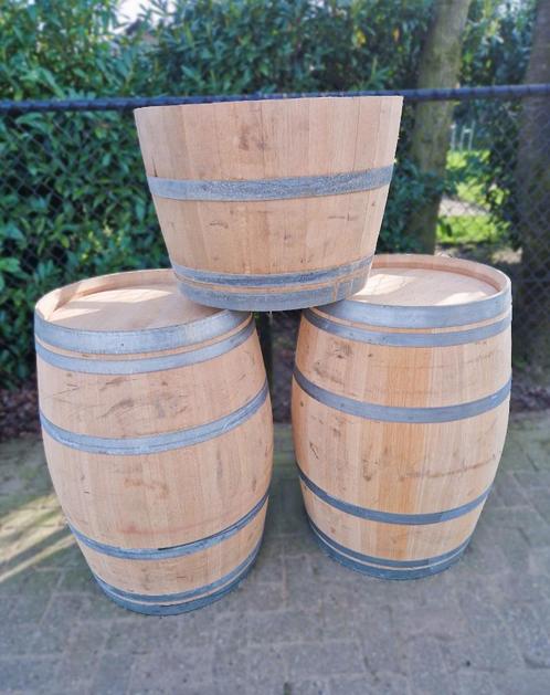 Eiken wijnvaten 225 liter - regenton - tuindecoratie, Tuin en Terras, Regentonnen, Gebruikt, Hout, 150 liter of meer, Met kraantje