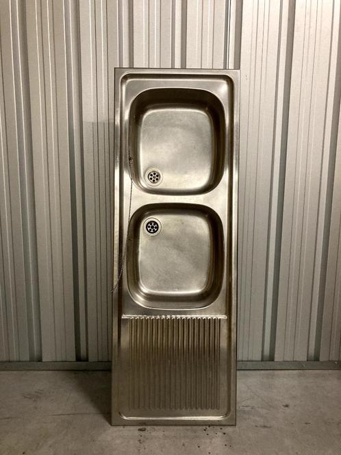 Dubbele wasbak (inox), Huis en Inrichting, Keuken | Keukenelementen, Gebruikt, 100 tot 150 cm, Minder dan 50 cm, 25 tot 50 cm
