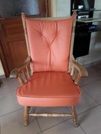 Magnifique fauteuil en chêne massif et cuir à dossier haut, Minder dan 75 cm, Hout, Zo goed als nieuw, 50 tot 75 cm
