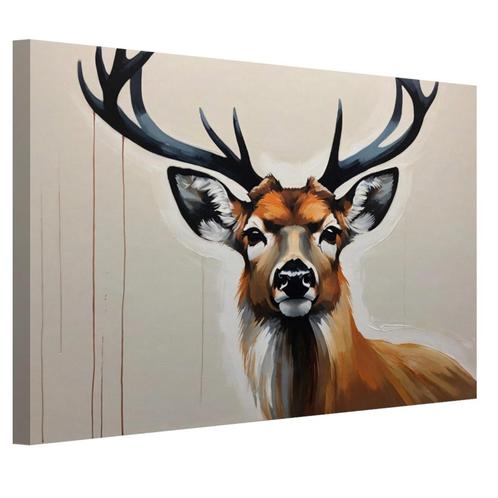 Gezicht van een hert canvas 60x40cm - 18mm., Huis en Inrichting, Woonaccessoires | Wanddecoraties, Nieuw, Verzenden