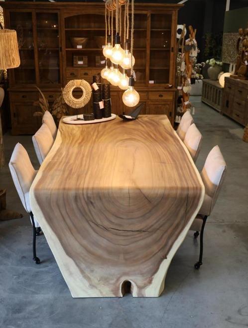 Waterval tafel / boomstamtafel 290 cm lang, Huis en Inrichting, Tafels | Eettafels, Nieuw, 200 cm of meer, Overige houtsoorten