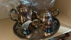Zilveren thee servies afgewerkt met porselein alen s, Antiek en Kunst, Ophalen