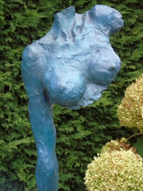 gesigneerde groene bronzen naakte vrouwelijke buste, NICK, Ophalen of Verzenden, Brons