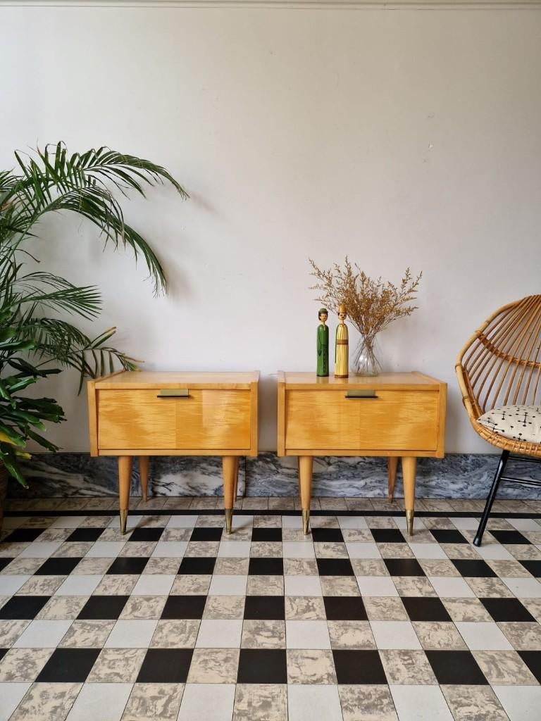 Vintage midcentury nachtkastjes | kastjes | retro, Huis en Inrichting, Slaapkamer | Nachtkastjes, Gebruikt, Minder dan 55 cm, 45 tot 65 cm