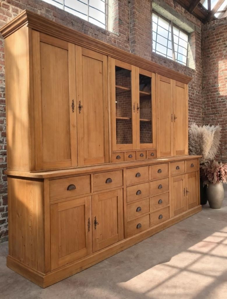 Buffet/vitrine en bois massif LIVRAISON GRATUITE, Avec tablette(s), 200 cm ou plus, Comme neuf, Landelijk