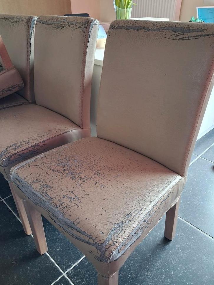 6 places gratuites, Maison & Meubles, Chaises, Utilisé, Cinq, Six Chaises ou plus, Autres matériaux, Brun, Enlèvement