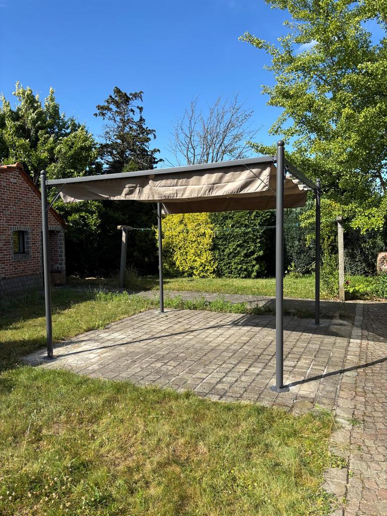 Pergola antraciet met taupe doek, Tuin en Terras, Overkappingen, Zo goed als nieuw, Ophalen