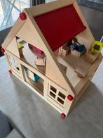 Maison de poupée en bois avec meubles et poupées, Enlèvement ou Envoi, Comme neuf, Maison de poupées