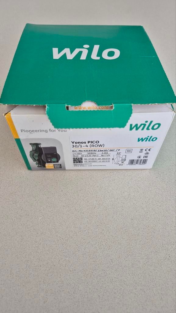 Wilo Yonos Pico circulatiepomp 30/1-4 - 180 mm - 1x230V, Ophalen of Verzenden, Nieuw