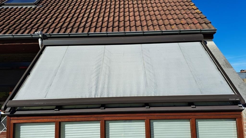 Zonwering met zon- en windautomaat, Tuin en Terras, Zonneschermen, Gebruikt, Uitvalscherm, 150 tot 300 cm, 250 cm tot 450 cm, Elektrisch