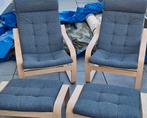 2x ikea poang stoel met voetenbank en kussen gunnared grijs, Ophalen