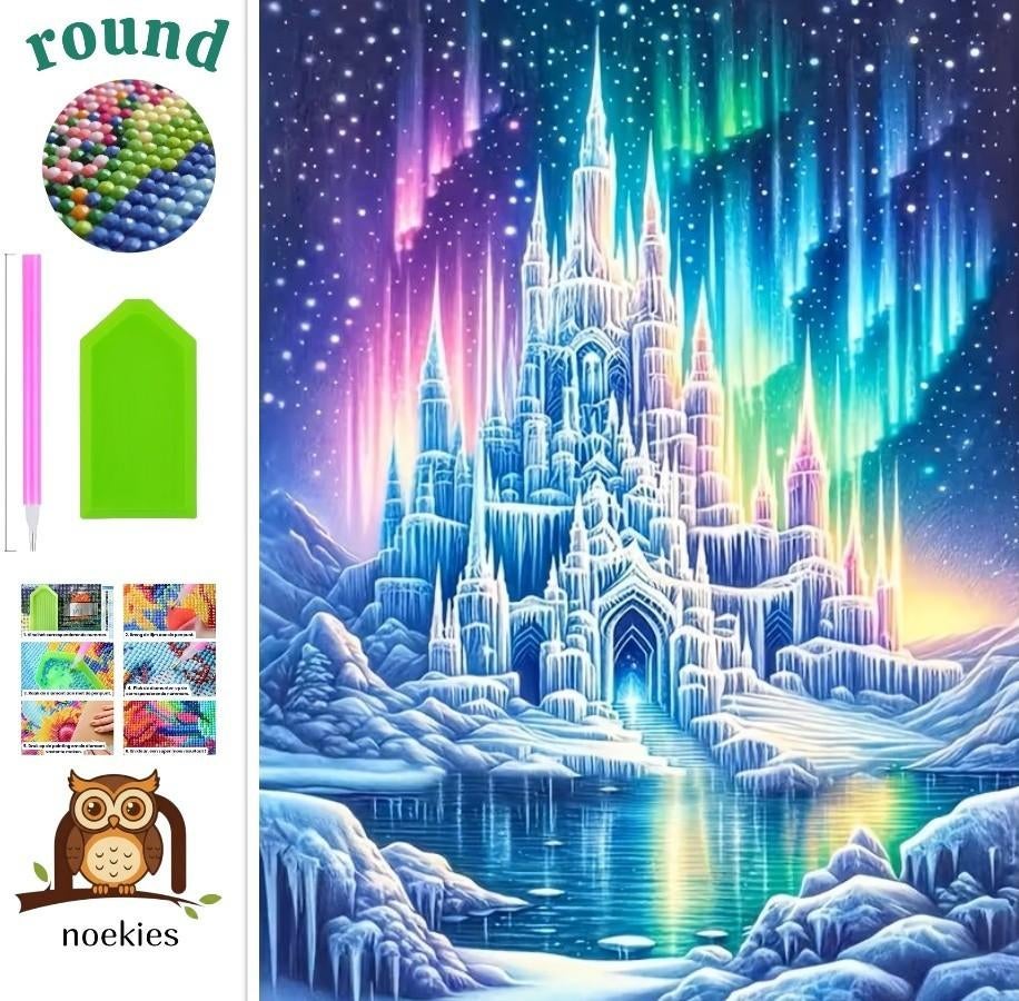 N 87 Peinture au diamant, château de glace, aurores boréal, Neuf, Fantasie, Multicolore, Autocollant