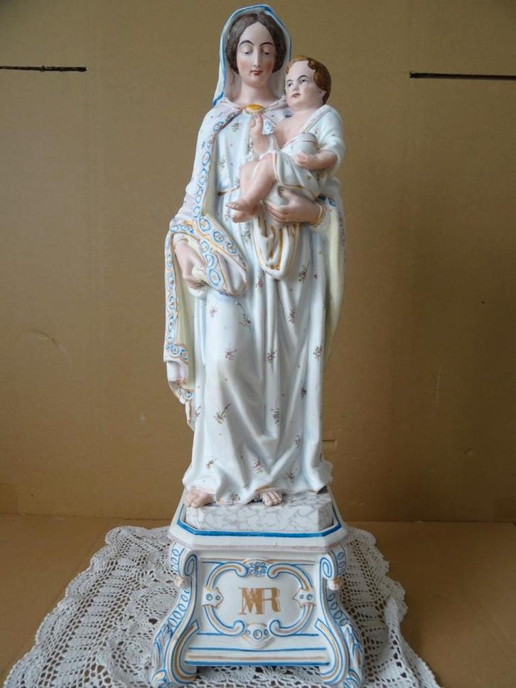 Antiek Mariabeeld groot antiek porseleinen Mariabeeld 53cm, Antiek en Kunst, Antiek | Religieuze voorwerpen, Ophalen of Verzenden