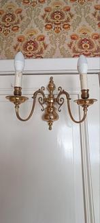 Bronzen wandkroonluchter met 2 lampen, Ophalen of Verzenden