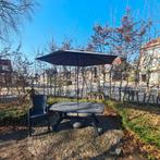 Table de jardin + 4 chaises + parasol + pied, Enlèvement