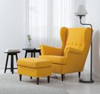 Ikea Strandmon oorzetel in Skiftebo geel en voetenbank, Huis en Inrichting, Zetels | Zetels en Chaises Longues, Ophalen, Nieuw