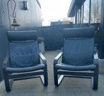 2x Comfortabele IKEA POÄNG Fauteuils zwart leer, Comme neuf, Deux, Enlèvement, Cuir