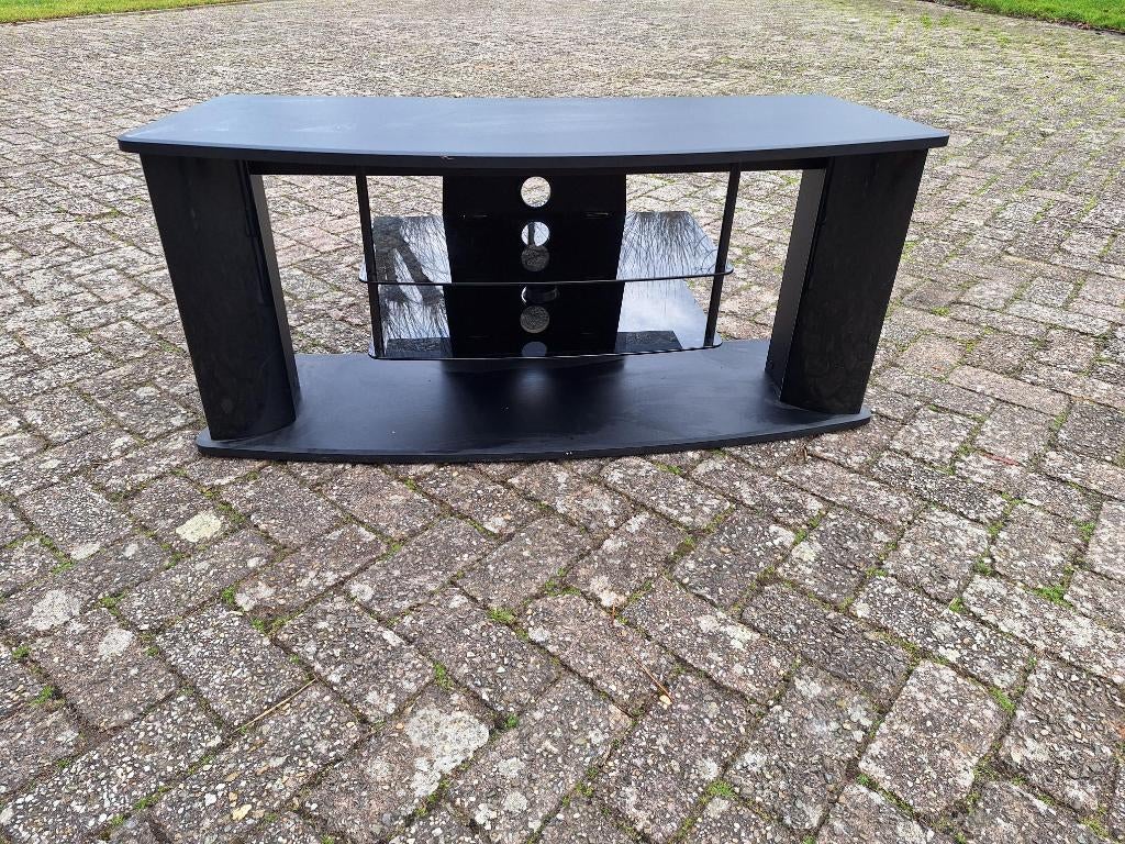 Meuble TV noir/meuble noir avec verre, Maison & Meubles, 25 à 50 cm, Enlèvement ou Envoi, Moins de 100 cm, Utilisé