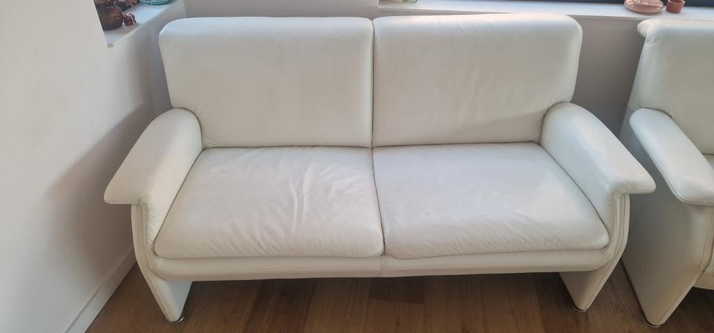 2x Leren tweezit, Maison & Meubles, Canapés | Salons, 75 à 100 cm, Enlèvement, Utilisé, 150 à 200 cm