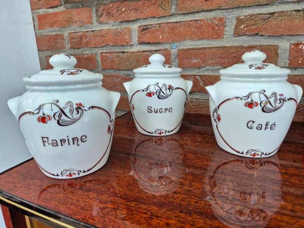3 porseleinen potten Koffie, Meel en Suiker, Ophalen of Verzenden