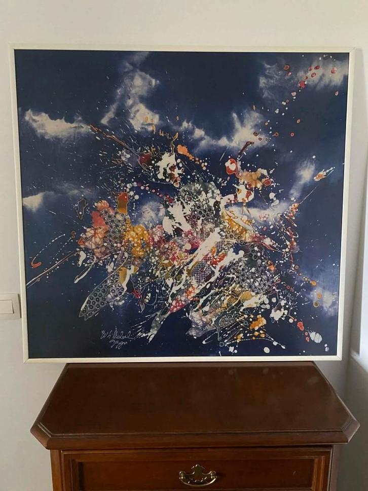 Groot Indonesisch BATIK schilderij, Antiquités & Art, Art | Peinture | Classique, Enlèvement