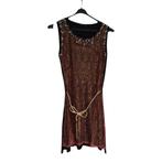 Glitter jurk rood zwart met parels S/M, Kleding | Dames, Jurken, Verzenden, Nieuw, Maat 36 (S), Boven de knie
