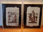 2 dessins de papyrus égyptiens, art de la peinture sur cadre, Enlèvement ou Envoi, Peinture