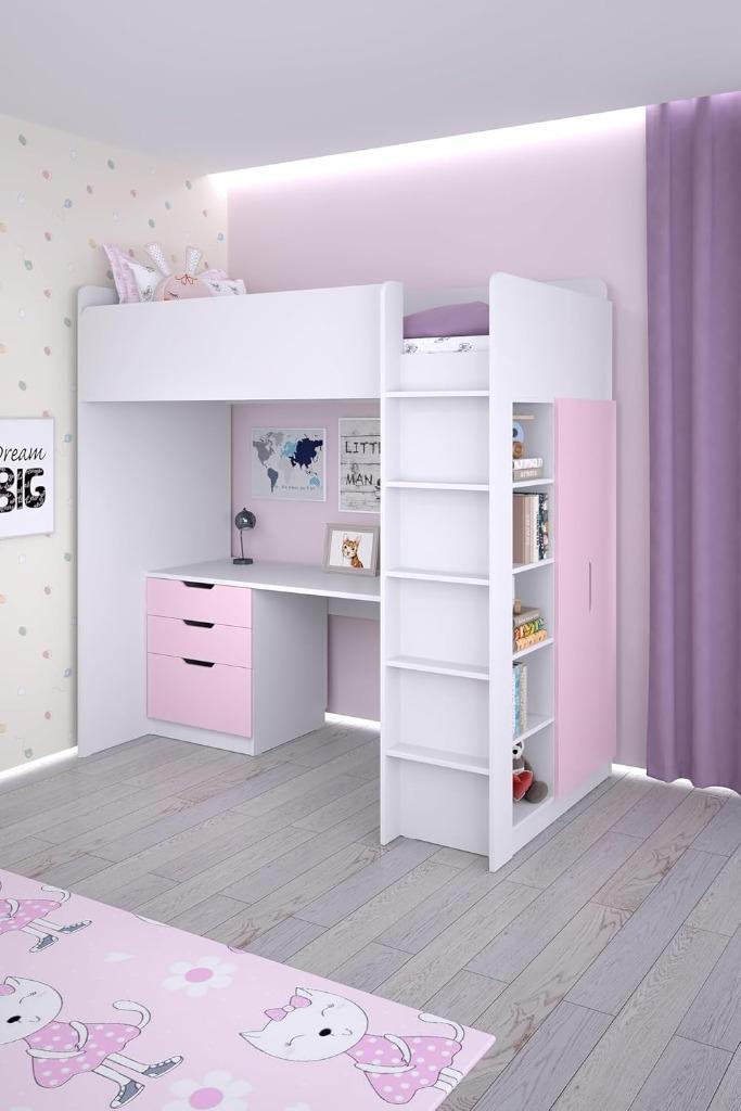 Stapelbed met bureau en kast, Huis en Inrichting, Slaapkamer | Stapelbedden en Hoogslapers, Zo goed als nieuw, Stapelbed, 100 cm