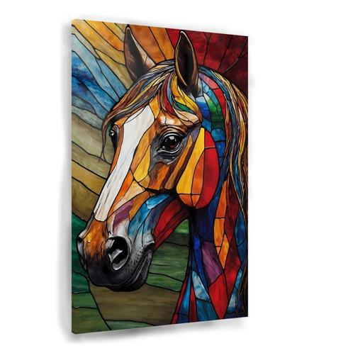 Abstract Paardenhoofd in Glas-in-lood Glasschilderij 100x15, Huis en Inrichting, Woonaccessoires | Wanddecoraties, Nieuw, Verzenden