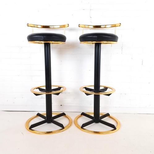 2x vintage barkruk Italiaans design, Huis en Inrichting, Barkrukken, Gebruikt, Leer, Ophalen