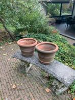 2 grote aardewerk buitenpotten, Ophalen, Gebruikt, 40 cm of meer, Rond